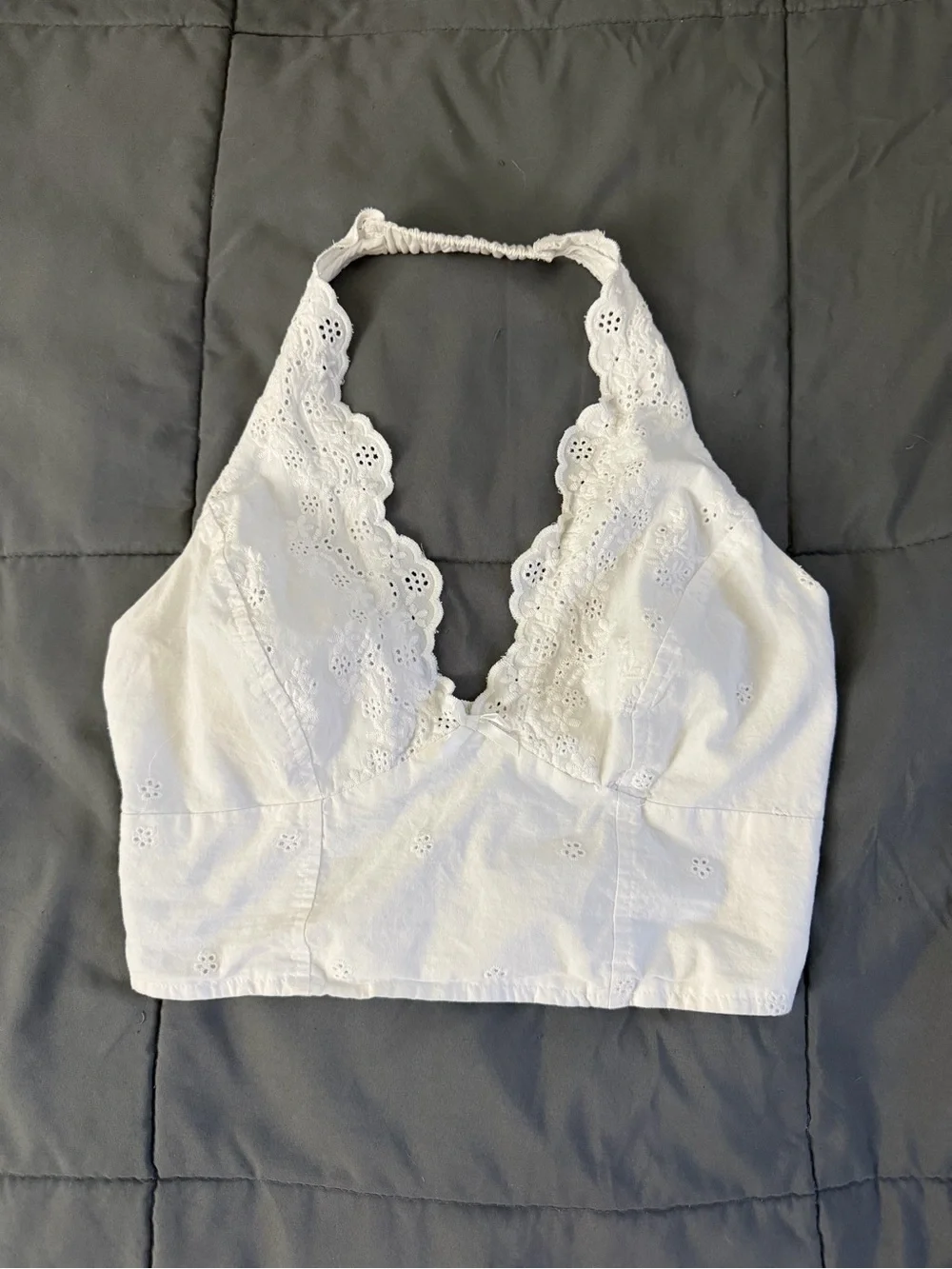 Free People White Eyelet Halter Crop Top